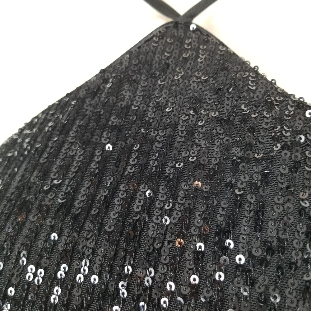 Maniju Halter Neck Sequin Side Slit Maxi Dress Black Prom Small NWT Style UN2132 - Picture 14 of 14
